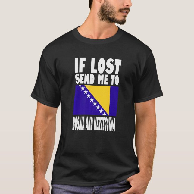 Camiseta Bandeira da Bósnia e Herzegovina Design Se perdido (Frente)