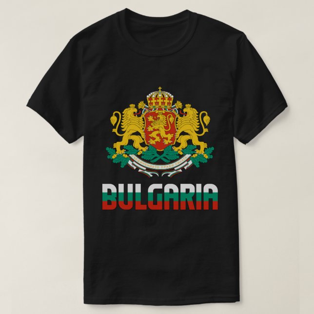 Camiseta Bandeira da Bulgária e Casaco de Armas Patriótica (Frente do Design)