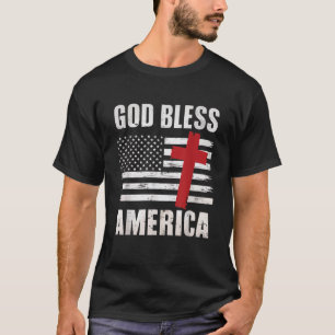 Camiseta Bandeira da Cruz Cristã da América deus abençoe Pa