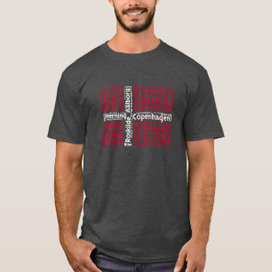 Camiseta Bandeira da Dinamarca com Nomes de Cidades Word Ar