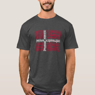 Camiseta Bandeira da Dinamarca com Nomes de Cidades Word Ar