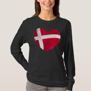 Camiseta Bandeira Da Dinamarca Em Forma De Coração Dinamarc