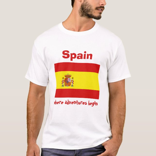 Camiseta Bandeira da espanha + Mapa + T-shirt do texto (Frente)