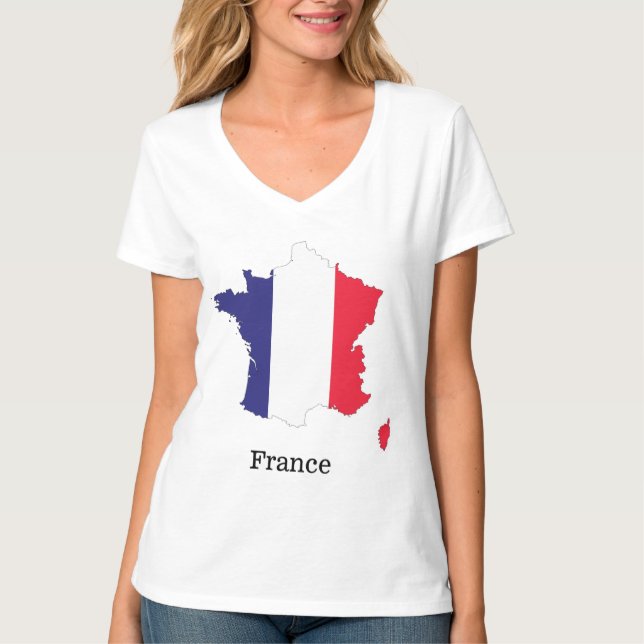 Camiseta Bandeira da França no Map Souvenir Design (Frente)