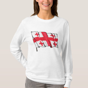 Camiseta Bandeira da Geórgia Acenando Vermelha e Branca Cin