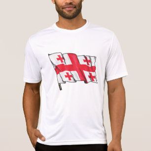 Camiseta Bandeira da Geórgia Vermelha e Branco Cinco Cruzes