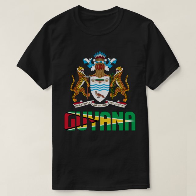 Camiseta Bandeira da Guiana e Casaco de Armas Patriótica (Frente do Design)