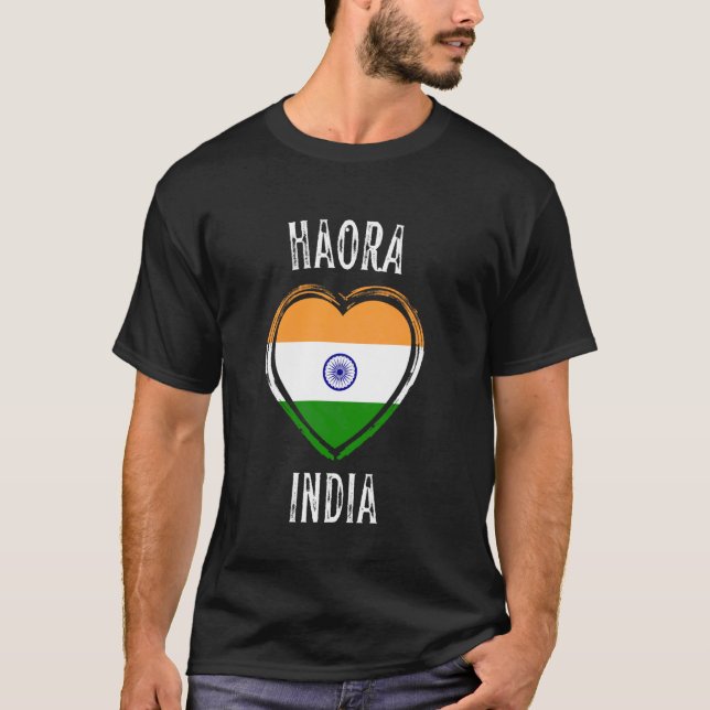 Camiseta Bandeira da Índia Coração Cidade Haora (Frente)