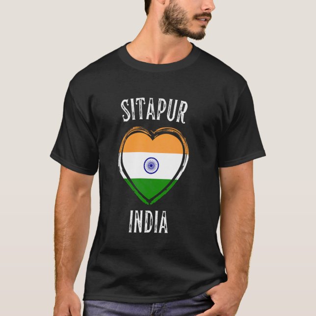 Camiseta Bandeira da Índia Coração Cidade Sitapur (Frente)