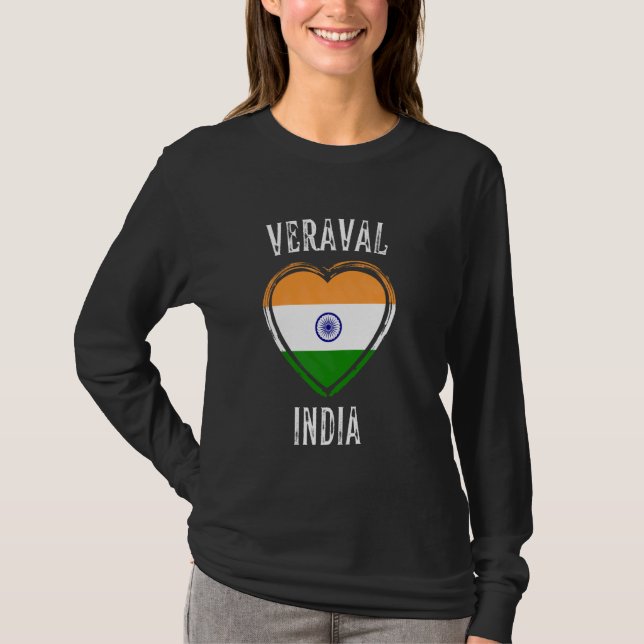 Camiseta Bandeira da Índia Coração Cidade Veraval (Frente)