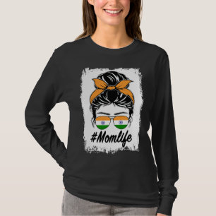 Camiseta Bandeira da Índia Mãe Indiana Coque Desarrumado Vi