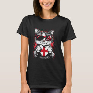 Camiseta Bandeira da Inglaterra Orgulho Inglês Gato Óculos