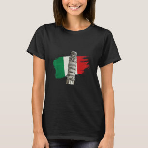 Camiseta Bandeira Da Itália Com Torre De Pisa Em Curta Esca