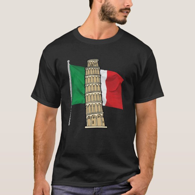 Camiseta Bandeira da Itália com Torre de Reboque de Pisa, t (Frente)
