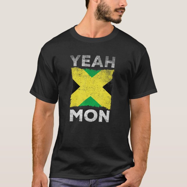 Camiseta Bandeira da Jamaica Distorcida Yeah Mon Orgulho Ja (Frente)
