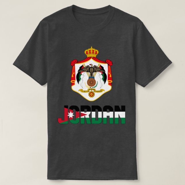 Camiseta Bandeira da Jordânia e Casaco de Armas Patriótica (Frente do Design)
