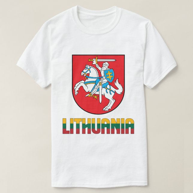 Camiseta Bandeira da Lituânia e Casaco de Armas Patriótica (Frente do Design)