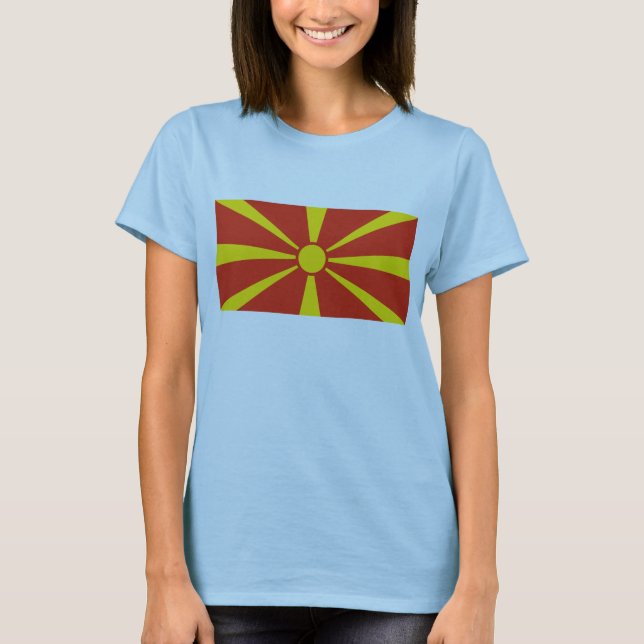 Camiseta Bandeira da Macedônia do Norte x Mapa T-Shirt (Frente)