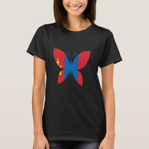 Camiseta Bandeira da Mongólia Orgulho Mongol Borboleta Mong
