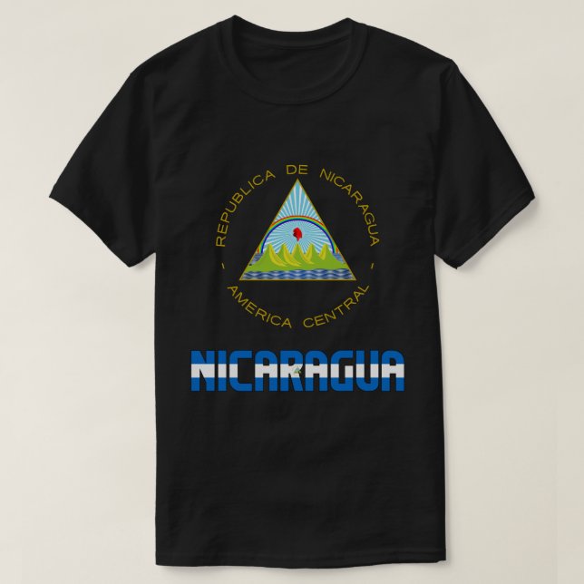 Camiseta Bandeira da Nicarágua e Casaco de Armas Patriótica (Frente do Design)