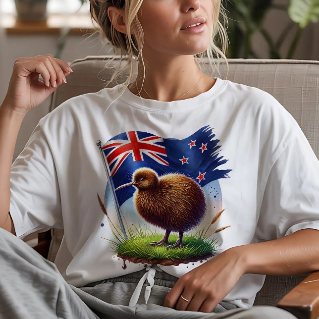 Camiseta Bandeira da Nova Zelândia & Pássaro Kiwi (Criador carregado)