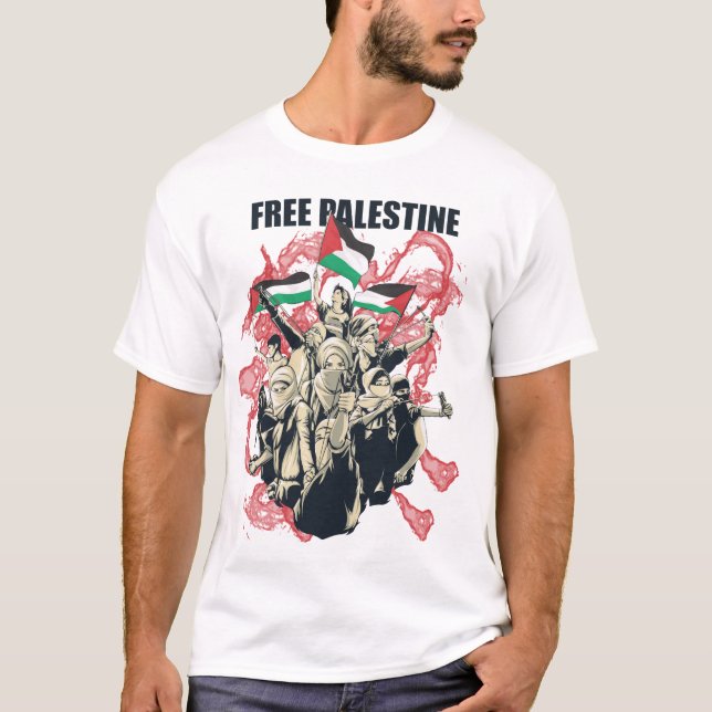 Camiseta Bandeira da Palestina Livre Suporte Árabe T-Shirt (Frente)