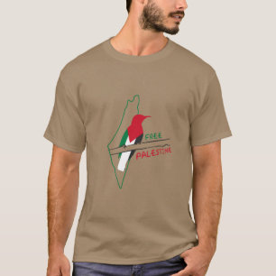 Camiseta bandeira da Palestina mapa pássaro 