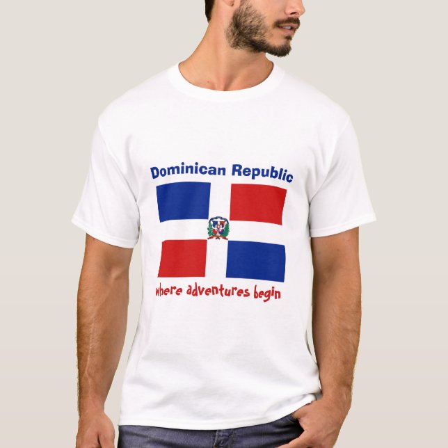 Camiseta Bandeira da República Dominicana + Mapa + T-shirt (Frente)