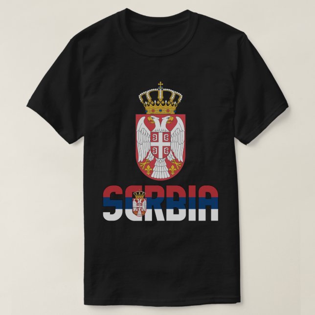 Camiseta Bandeira da Sérvia e Casaco de Armas Patriótica (Frente do Design)