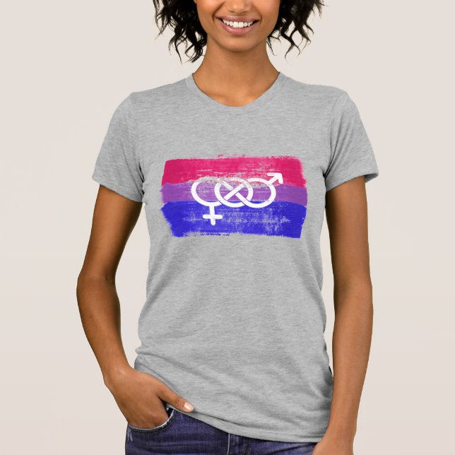 CAMISETA BANDEIRA DA SIMBOLOGIA BISSEXUAL PINTADA (Frente)