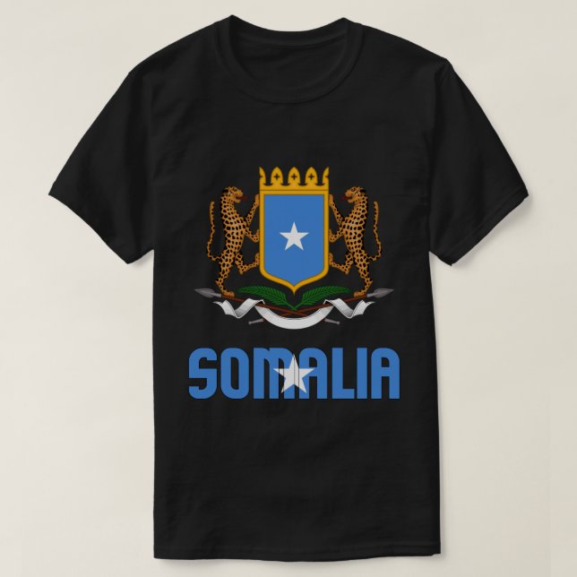 Camiseta Bandeira da Somália e Casaco de Armas Patriótica (Frente do Design)