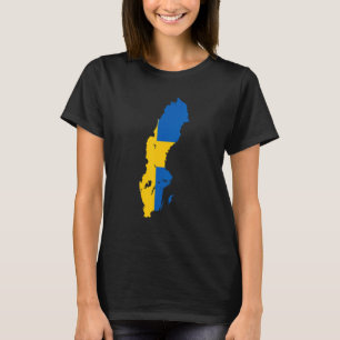 Camiseta bandeira da Suécia no contorno da Suécia Suécia