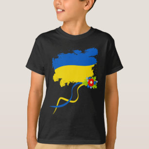 Camiseta Bandeira da Ucrânia Com Flores Folclóricas Orgulho