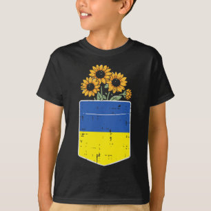 Camiseta Bandeira da Ucrânia Girassol Bolso Mulheres Ucrani