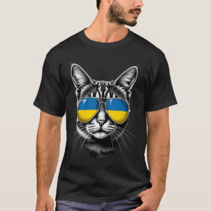 Camiseta Bandeira da Ucrânia Óculos de Sol Rosto de Gato Ba