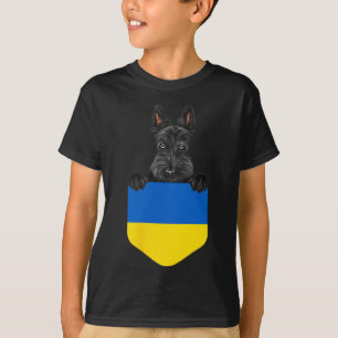 Camiseta Bandeira da Ucrânia Scottish Terrier Cachorro no B