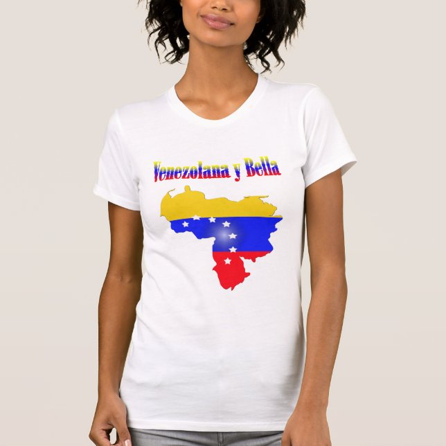 Camiseta Bandeira da Venezuela com texto Venezolana Y Bella (Frente)