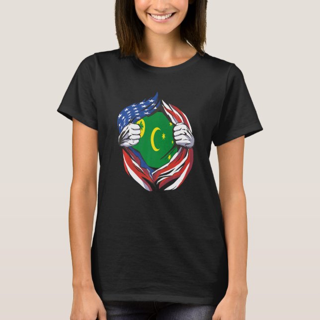 Camiseta Bandeira das Ilhas Cocos Orgulho Americano do Meu  (Frente)