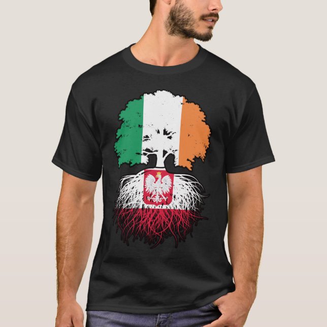 Camiseta Bandeira das Raízes da Árvore da Irlanda do Polôni (Frente)