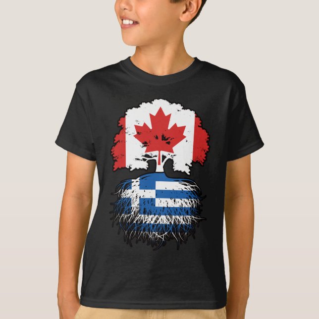 Camiseta Bandeira das Raízes da Árvore do Canadá na Grécia  (Frente)