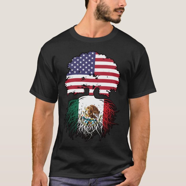 Camiseta Bandeira das Raízes da Árvore dos EUA mexicano (Frente)