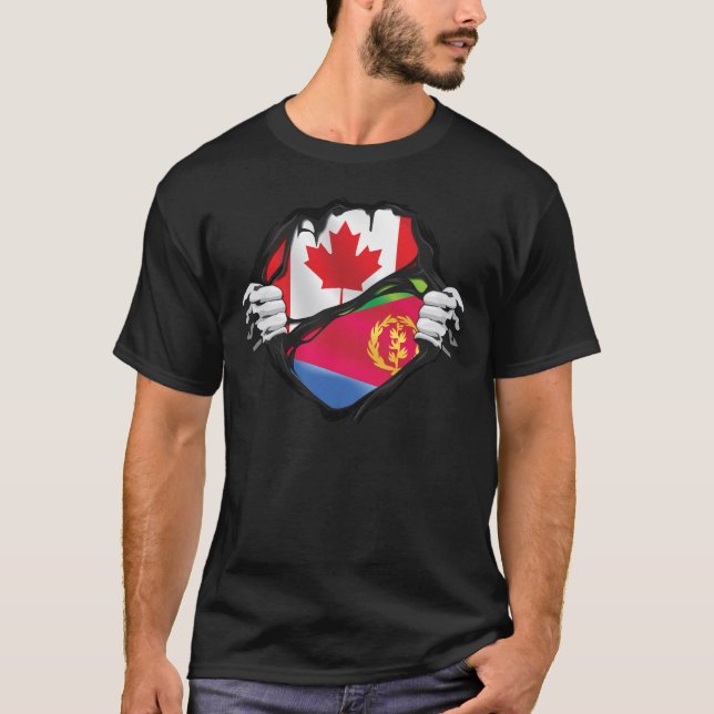 Camiseta Bandeira das Raízes das Mãos Canadenses da Eritrei (Frente)