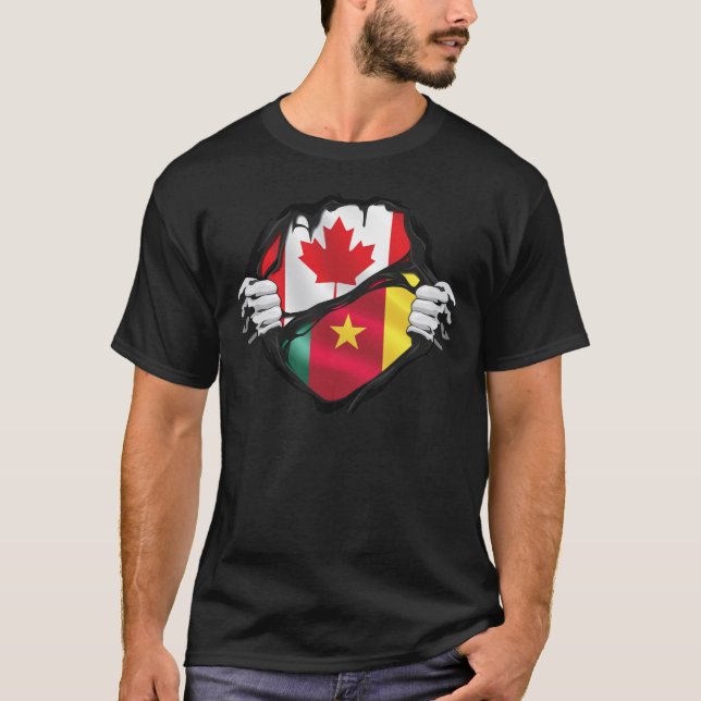 Camiseta Bandeira das Raízes das Mãos Canadianas Camarões (Frente)