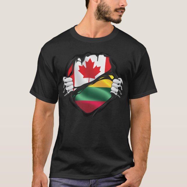 Camiseta Bandeira das Raízes das Mãos Canadianas Lituanas (Frente)