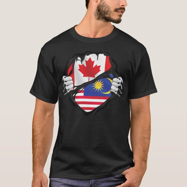 Camiseta Bandeira das Raízes das Mãos Malaias Canadianas (Frente)