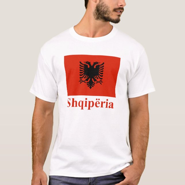 Camiseta Bandeira de Albânia com nome no albanês (Frente)
