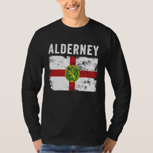 Camiseta Bandeira de Alderney Distressed Homens Mulheres C