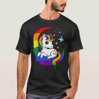 Camiseta Bandeira de Arco-íris da Fase da Lua Unicórnio Org