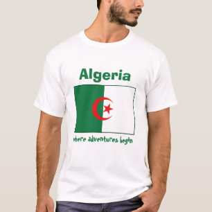 Camiseta Bandeira de Argélia + Mapa + T-shirt do texto