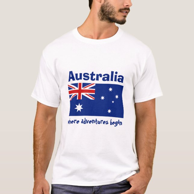Camiseta Bandeira de Austrália + Mapa + T-shirt do texto (Frente)